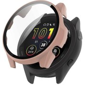 Resim Garmin Forerunner 265 Akıllı Saat Pc Saat Kılıfı Ve Temperli Cam Ekran Koruyucu - Pembe - Wellngs 