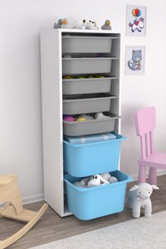 Resim Pratico Zola 7 Sepetli Dolap Oyuncak Dolabı Çok Amaçlı Mutfak Banyo Kiler Dolabı Mavi Gri 