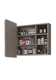 Resim Likya Kulpsuz Tek Kapaklı Açık Raflı Aynalı Mdflam 70 Cm Aynalı Banyo Üst Dolabı Kumtaşı 