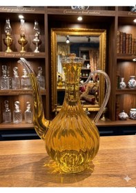 Resim Reoona Mermer Stantlı Borosilikat Cam Glorry Cam Yağlık 700 Ml+700 Ml Çizgili Tasarım Gold Kafalı Şeffaf 