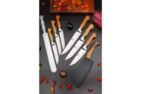Resim Swencraft Mutfak Kurban Et Ekmek Sebze Bıçağı ve Satır ve Masat 8'li Çeyiz Seti Yatağan El Yapımı 