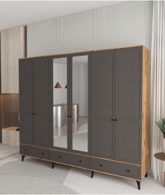 Resim Irmak 6 Kapaklı Çekmeceli Gardırop - Tamamı Mdf Antrasit 