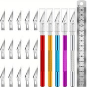 Resim 11 adet Paslanmaz Çelik Exacto Bıçak Seti + 1 adet Geri Çekilemeyen Demir El Sanatları Bıçağı + 1 adet 15CM Çelik Cetvel - Sanat, Scrapbooking, Şablon, Hassas Kesme ve Ölçme için Mükemmel 