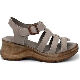 Resim Kindep Voyager İçi Dışı Hakiki Deri Poli Dolgu Taban Günlük Rahat Kadın Sandalet Vizon Vizon 