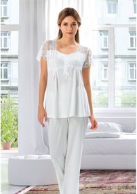 Resim Duchesse 3008 Hamile Lohusa Sabahlıklı Pijama Takım-ekru 