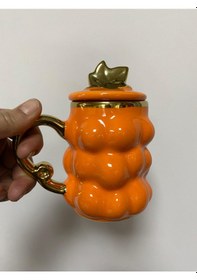 Resim Lvn Porselen Üzüm Desenli Kapaklı Kupa Turuncu Turuncu 