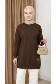 Resim unika boutique Kadın Bisiklet Yaka Tesettür Yırtmaçlı Armalı Tunik Sweat Sweatshirt 