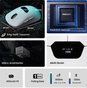 Resim Aula Sc390 Paw3311 Sensör 20000 Dpı 1000hz Kablolu Ve Kablosuz Gaming Oyuncu Mouse Beyaz Sc390 