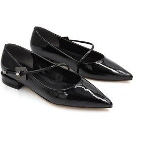 Resim Kindep Alçak Topuklu Biye Atklılı Günlük Kadın Babet Rugan Siyah Rugan Siyah 