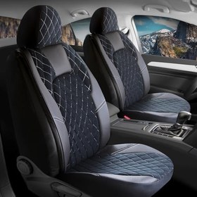 Resim Toyota Corolla Yeni Uyumlu Yarı Deri Oto Koltuk Kılıfı Ön Arka Set Chester Serisi Siyah Beyaz Fs 