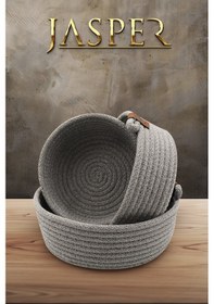 Resim Jasper 3'lü Gri Jüt Hasır Sepet Oval Özel Tasarım Organizer 