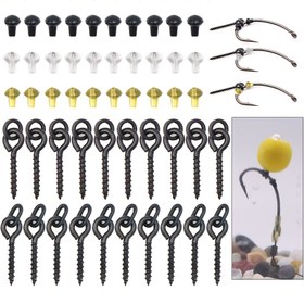 Resim Paslanmaz Çelik Kancalar, Dize Durdurucular ve Boilie Vidaları ile Ronnie Rig Aksesuar Seti - Siyah, Yapraklar, Yüzer, Yem Boncukları 