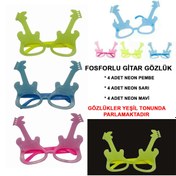 Resim azrlyaonline Fosforlu Gitar Model Glow Parti Gözlüğü Karanlıkta Yanan Gözlükler 12 Adet (5224) 