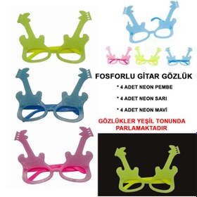 Resim azrlyaonline Fosforlu Gitar Model Glow Parti Gözlüğü Karanlıkta Yanan Gözlükler 12 Adet (5224) 