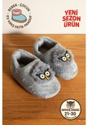 Resim Albishoes Erkek Çocuk Panduf Ev Patiği Pamuk Astarlı Baykuş Figür Ev Kreş Ayakkabısı Sevimli Baykuş Gri 