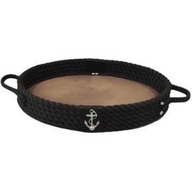 Resim Deri Tabanlı Tepsi (Oval) | Siyah 