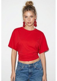 Resim Shade Kadın Beli Büzgülü Bisiklet Yaka T-shirt Öt261003 60283996 - Kırmızı 