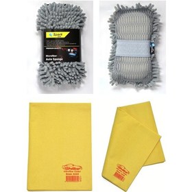 Resim Spark 7040 Şönil Oto Yıkama Süngeri Ve Polikur 3224 Mikrofiber Güderi Oto Kurulama Bezi 2'li Set 
