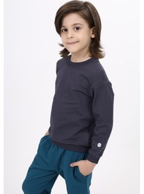 Resim Toontoy Kids Toontoy Erkek Çocuk Relax Fit Bisiklet Yaka Hafif Düşük Omuz Baskılı Sweatshirt - 2 İplik Füme 