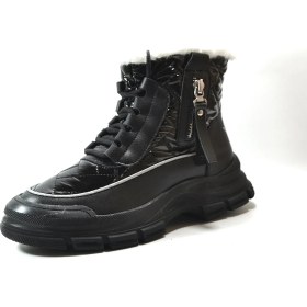 Resim Gamelu Bowl Siyah Kürklü Kaymaz Taban Kadın Kar Bot 