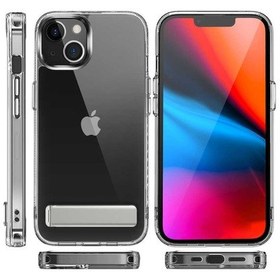 Resim Apple Uyumlu iPhone 14 Kılıf Standlı Şeffaf Silikon Kapak Renksiz 