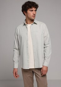 Resim Regular Fit Shirt Neck Pamuklu Düz Erkek Yeşil Uzun Kol Gömlek Colin's