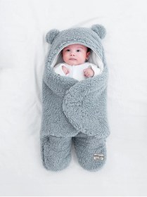 Resim migie 0-4 Ay Bebek Dış Kundak Uyku Tulumu Kıvırcık Wellsoft Peluş Indigo 