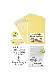 Resim Telli Dosya Plastik A4 10 Lu Ve Poşet Dosya 50 Li 1 Paket Ekonomik Kaliteli Şeffaf Kapak Telli Dosya Okul Büro Ofis Bej 