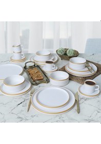 Resim Keramika Mat Beyaz Gold Fileli Stackable Yemek / Kahvaltı Takımı 20 Parça 4 Kişilik 