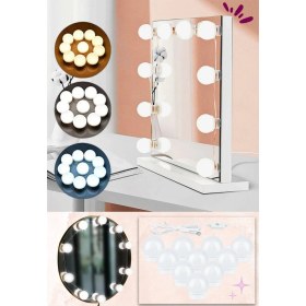 Resim Edewatt 10 Lu Makyaj Masası Banyo Aynası Giyim Odası Aydınlatma Hollywood Tarzı Nostaljik LED Lamba 3 Mod 