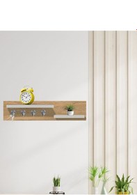 Resim Arthubo Duvara Monte Askılı Raf Anahtarlıklı, Dekoratif Duvar Rafı, Modern Ahşap Görünümlü Organizer Çok Renkli 