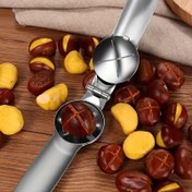 Resim Paslanmaz Çelik Kestane Açacağı – Kalınlaştırılmış Çapraz Bıçaklı Ergonomik Fındık Kırıcı, Kolay Kabuk Açma için İdeal, Çiğ Kestaneler için Mutfak Gerekliliği, Fındık Açma Cihazı|Şık Metalik Bitiş|Sağlam Sap 