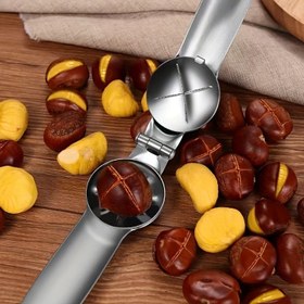 Resim Paslanmaz Çelik Kestane Açacağı – Kalınlaştırılmış Çapraz Bıçaklı Ergonomik Fındık Kırıcı, Kolay Kabuk Açma için İdeal, Çiğ Kestaneler için Mutfak Gerekliliği, Fındık Açma Cihazı|Şık Metalik Bitiş|Sağlam Sap 