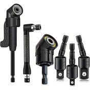 Resim 6 adet Sağ Açılı Matkap Aksesuar Seti - 3 adet 360° Dönebilen 1/4" Darbe Sınıfı Soket Adaptörü, 2 adet Altıgen Shank 105° Açılı Matkap Adaptörü ve 90° Bevel Matkap Uçları, Çeşitli Matkap Gereksinimleri için Çelik Yapı, Dönebilen Soket | Dayanıklı Matkap Uçları, Matkap Aksesuar Seti 