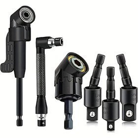 Resim 6 adet Sağ Açılı Matkap Aksesuar Seti - 3 adet 360° Dönebilen 1/4" Darbe Sınıfı Soket Adaptörü, 2 adet Altıgen Shank 105° Açılı Matkap Adaptörü ve 90° Bevel Matkap Uçları, Çeşitli Matkap Gereksinimleri için Çelik Yapı, Dönebilen Soket | Dayanıklı Matkap Uçları, Matkap Aksesuar Seti 