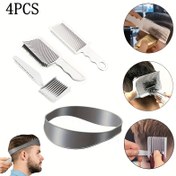 Resim 4 parça erkek saç kesim tarağı seti, yağlı başa yönelik yardımcı tarak, düz kesim makinesi için konumlandırma ve şekillendirme profesyonel sınırlı tarak, ısıya dayanıklı gradyan tarak, kuaför şekillendirme aracı 