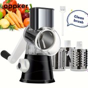 Resim appker 1 adet Kırmızı/Siyah Döner Peynir Rende ve Sebze Dilimleyici - Mutfak, 3 Değiştirilebilir Bıçaklı, Meyveler, Patatesler, Havuçlar, Fındıklar için Temizlemesi Kolay, Temizleme Fırçası Gönderin - Ev Yıkama ve Mutfak Sevgilileri için Harika Bir Hediye 