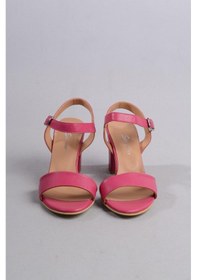 Resim Seç 0032 Hakiki Deri Tek Bant Sandalet Topuk Boyu 8,5cm Fuşya - 40 Fuşya 