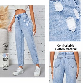 Resim Kiki Angel Kadınlar için Yırtık Düz Paça Kot Pantolon - Yüksek Bel Yırtık Denim Pantolon, Esnek Kalıp, Yırtmaç Cep, Günlük Tarz, Makinede Yıkanabilir, Gri-Siyah Denim Kumaş 