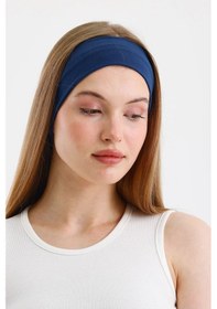 Resim Kadın %100 Pamuklu Penye, Kaymaz, Terletmez, Ultra Hafif, Spor Saç Bandı Bandana - Tek Ebat / Açık Lacivert Açık Lacivert 