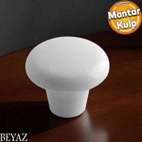 Resim Badem10 Mantar Düğme (SERT PLASTİK) Beyaz Yuvarlak Mobilya Mutfak Çekmece Dolap Dolabı Kulpu Kulbu Kulpları 