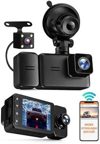 Resim 3 Kameralı Wifi Ekran Araç Kamerası FullHD Geniş Ön + Arka + Araç İçi Kamera Hareket Sensörü EF1313 