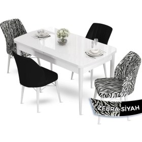 Resim Canisa Concept Aya Serisi 80 x 132 cm Açılabilir Beyaz Mutfak Masa Takımı 4 Sandalye 