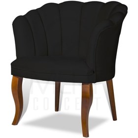 Resim Mert Concept Papatya Çay Seti Koltuk Siyah Tekli Berjer Ahşap Ceviz Ayak Salon Kafe Balkon Bahçe Otel Ofis 