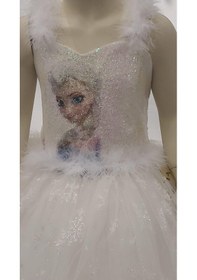 Resim Okay Kız Çocuk Tarlatanlı Simli Frozen Abiye-8076-krem Krem 