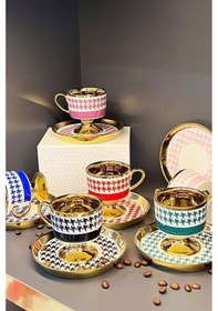 Resim Porselen Ayaklı Gold Kahve Fincan Takımı Çok Renkli 