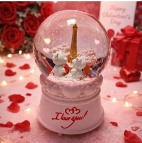 Resim Uretti - Okay 5711 6119 Romantic Love Bear And Paris Işıklı Ve Müzikli Kar Küresi / 80 Cc 