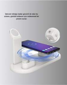 Resim Apple Uyumlu Kablosuz Şarj İstasyonu 4 Cihaz Destekli Ve Hızlı Şarjlı 