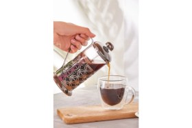 Resim 350 ml Siyah Çiçekli Borosilikat Cam French Press, Zarif ve Dayanıklı Kahve Demleme Aracı 
