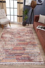 Resim Miasteczko Kırmızı Madalyon Modern Geometrik Etnik Desenli Boho Makinada Yıkanabilir Hav Toz Vermez Leke Tutmaz Kaymaz Taban Dijital Makine Baskı Halı Oturma Odası Salon Yolluk Koridor Mutfak Halısı 